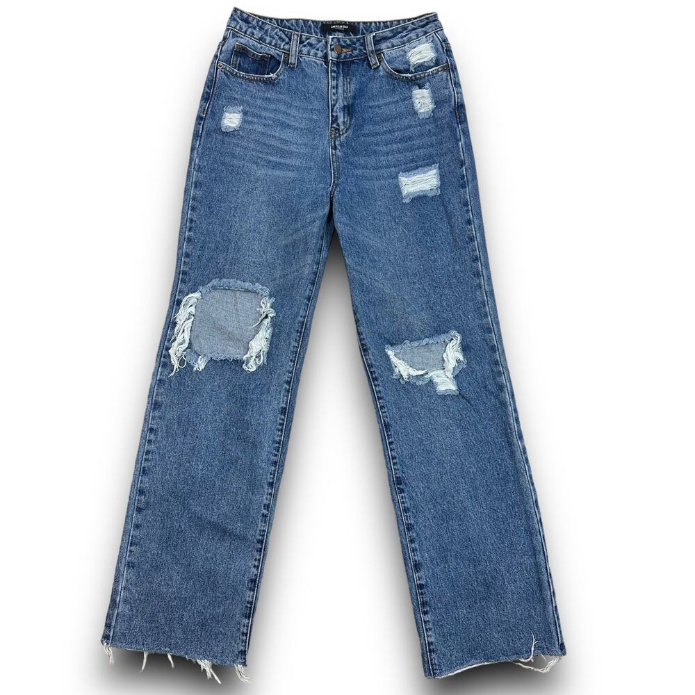 American Bazi Womens High Rise Waist Straight Wide Leg Jeans Distressed Size 5